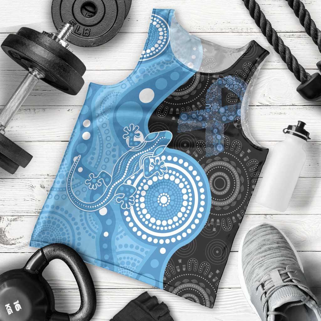Australia Autism Awareness Month Men Tank Top Indigenous Lizard With Blue Ribbon - Aussie Hoodie