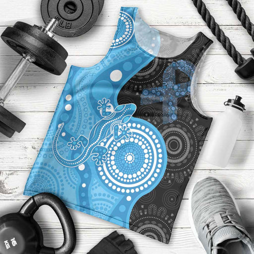 Australia Autism Awareness Month Men Tank Top Indigenous Lizard With Blue Ribbon - Aussie Hoodie