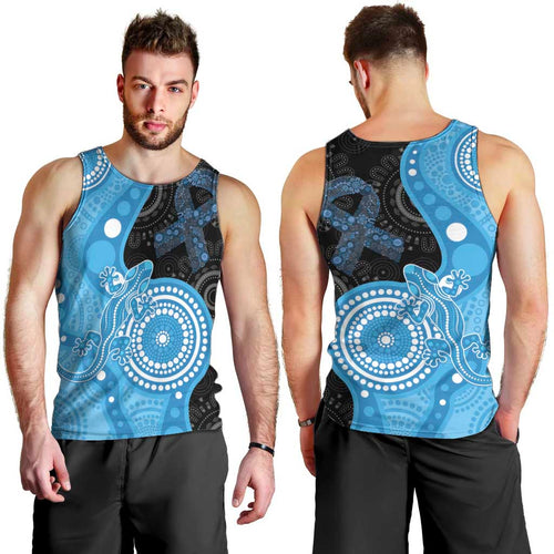 Australia Autism Awareness Month Men Tank Top Indigenous Lizard With Blue Ribbon - Aussie Hoodie