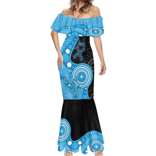 Australia Autism Awareness Month Mermaid Dress Indigenous Lizard With Blue Ribbon - Aussie Hoodie
