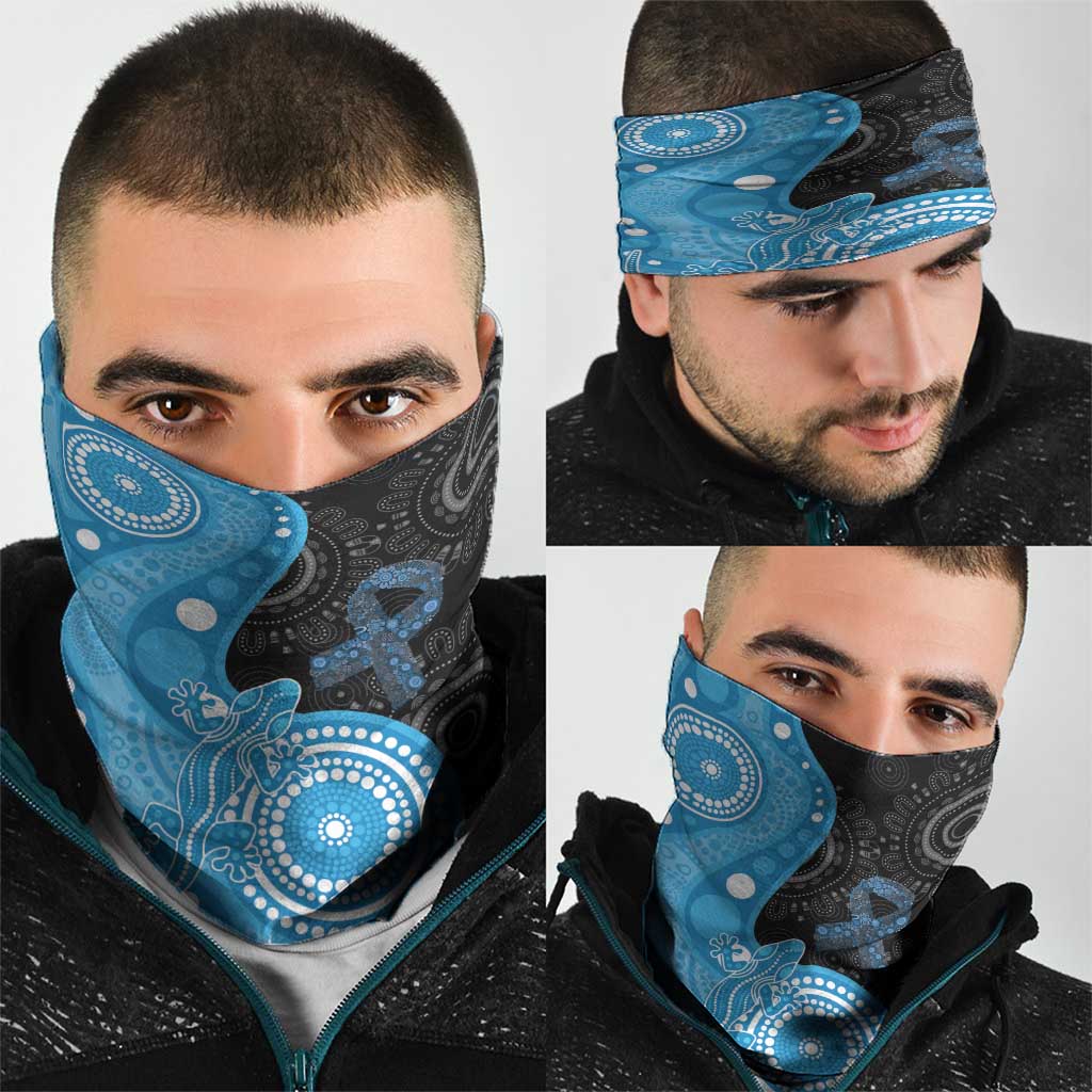 Australia Autism Awareness Month Neck Gaiter Indigenous Lizard With Blue Ribbon - Aussie Hoodie