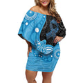 Australia Autism Awareness Month Off Shoulder Short Dress Indigenous Lizard With Blue Ribbon - Aussie Hoodie