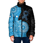 Australia Autism Awareness Month Padded Jacket Indigenous Lizard With Blue Ribbon - Aussie Hoodie