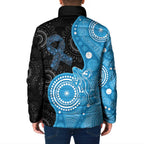 Australia Autism Awareness Month Padded Jacket Indigenous Lizard With Blue Ribbon - Aussie Hoodie