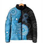 Australia Autism Awareness Month Padded Jacket Indigenous Lizard With Blue Ribbon - Aussie Hoodie