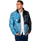 Australia Autism Awareness Month Padded Jacket Indigenous Lizard With Blue Ribbon - Aussie Hoodie