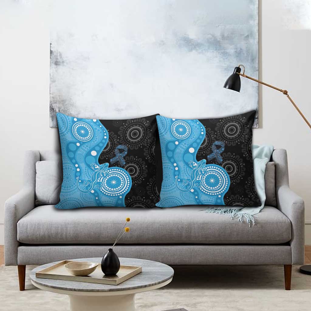 Australia Autism Awareness Month Pillow Cover Indigenous Lizard With Blue Ribbon - Aussie Hoodie