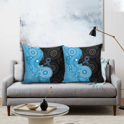 Australia Autism Awareness Month Pillow Cover Indigenous Lizard With Blue Ribbon - Aussie Hoodie