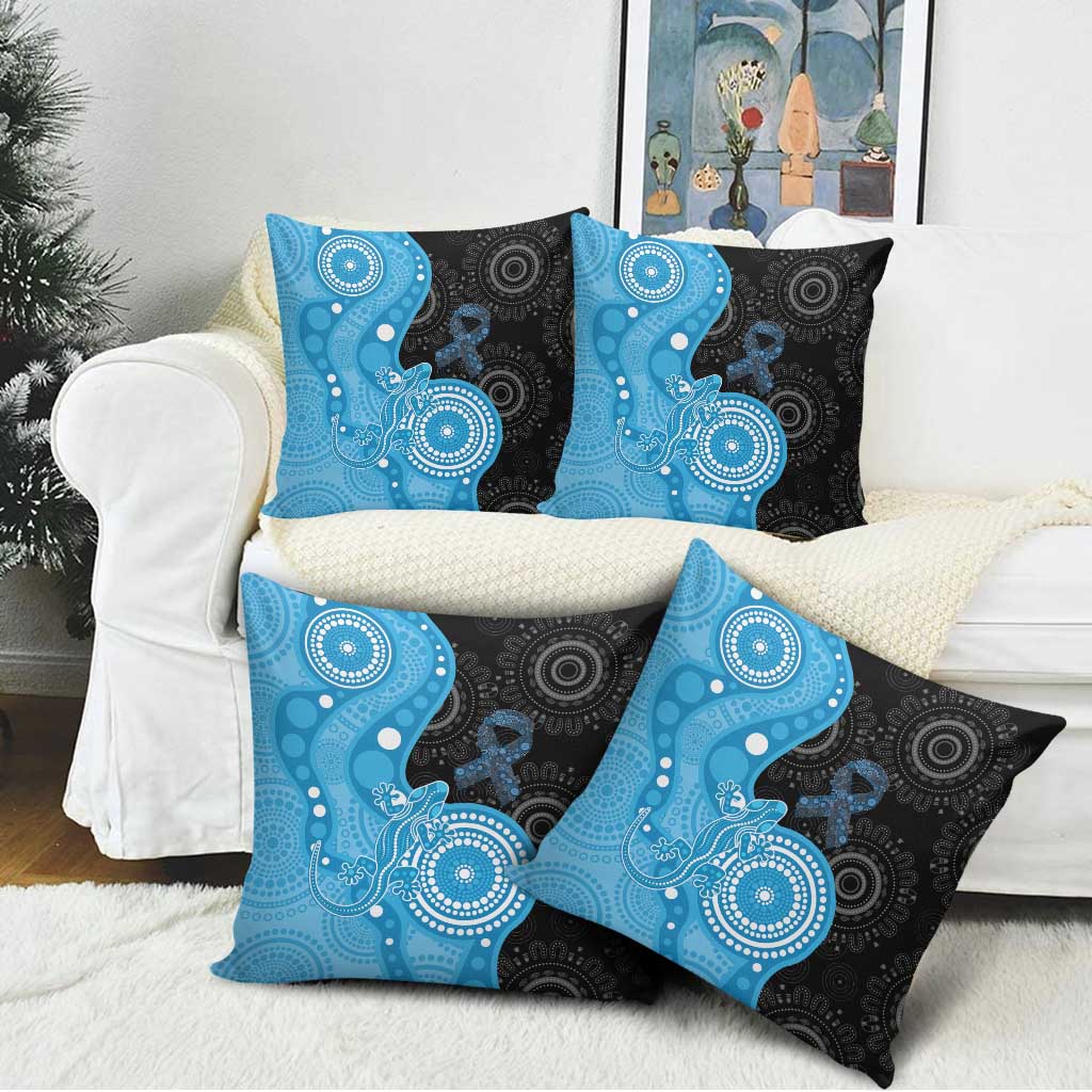 Australia Autism Awareness Month Pillow Cover Indigenous Lizard With Blue Ribbon - Aussie Hoodie