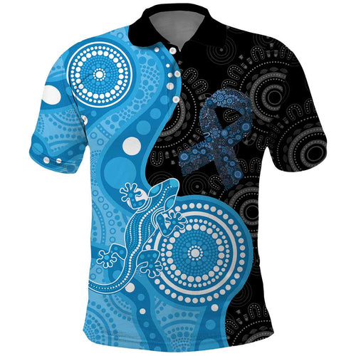 Australia Autism Awareness Month Polo Shirt Indigenous Lizard With Blue Ribbon - Aussie Hoodie