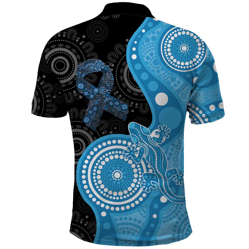 Australia Autism Awareness Month Polo Shirt Indigenous Lizard With Blue Ribbon - Aussie Hoodie