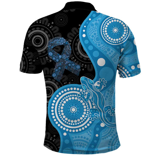 Australia Autism Awareness Month Polo Shirt Indigenous Lizard With Blue Ribbon - Aussie Hoodie