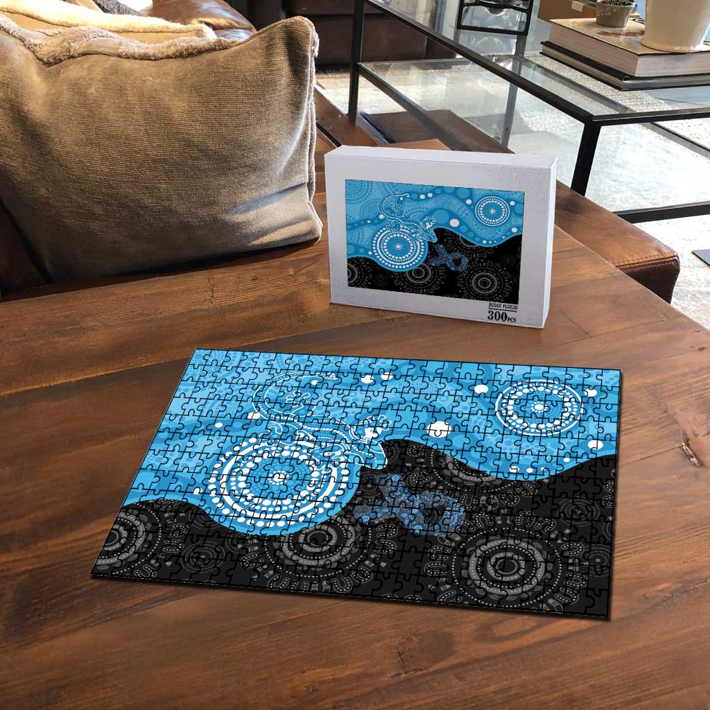 Australia Autism Awareness Month Puzzle Indigenous Lizard With Blue Ribbon - Aussie Hoodie