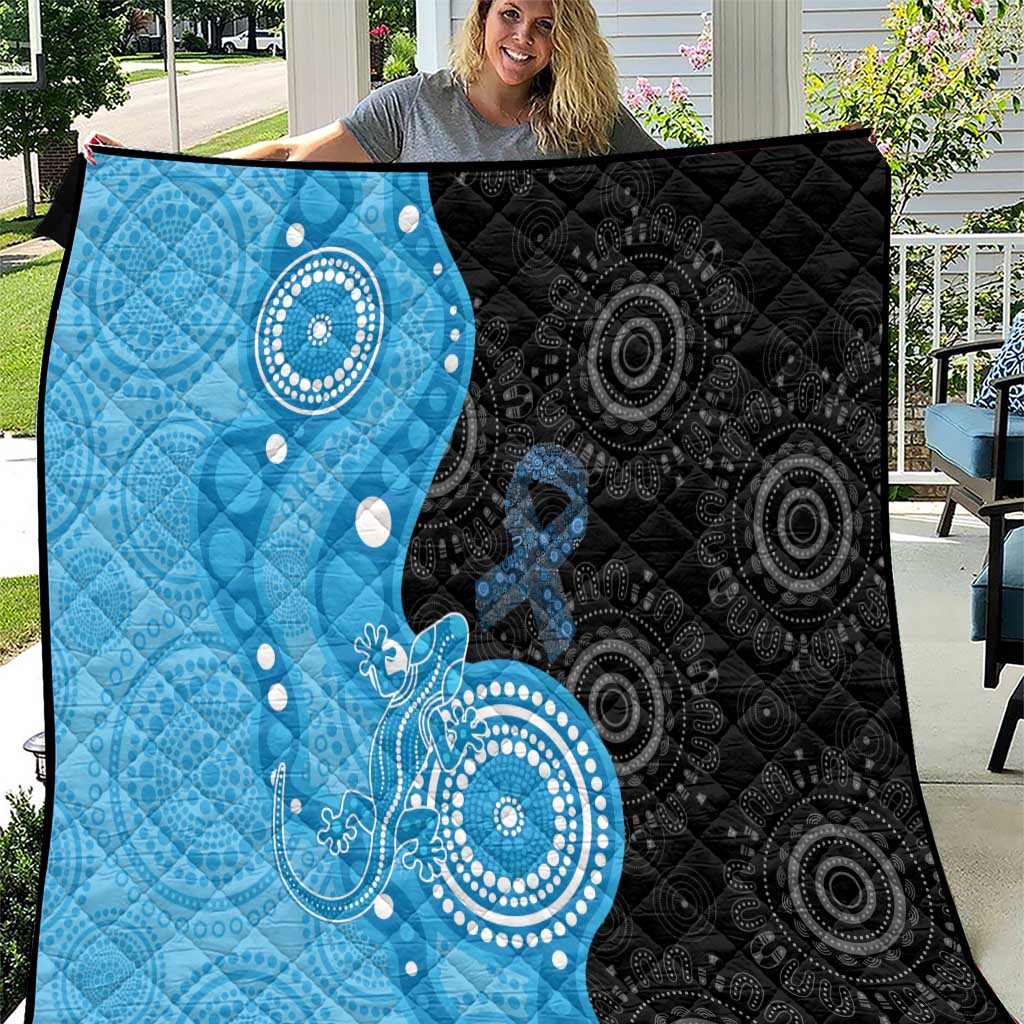 Australia Autism Awareness Month Quilt Indigenous Lizard With Blue Ribbon - Aussie Hoodie