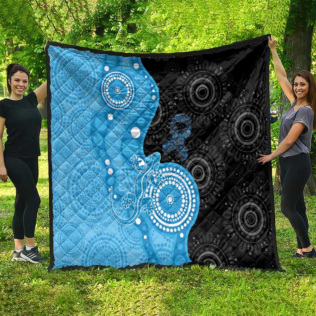 Australia Autism Awareness Month Quilt Indigenous Lizard With Blue Ribbon - Aussie Hoodie