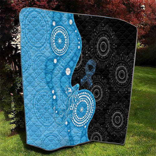 Australia Autism Awareness Month Quilt Indigenous Lizard With Blue Ribbon - Aussie Hoodie