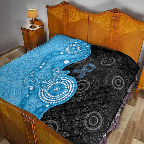Australia Autism Awareness Month Quilt Indigenous Lizard With Blue Ribbon - Aussie Hoodie