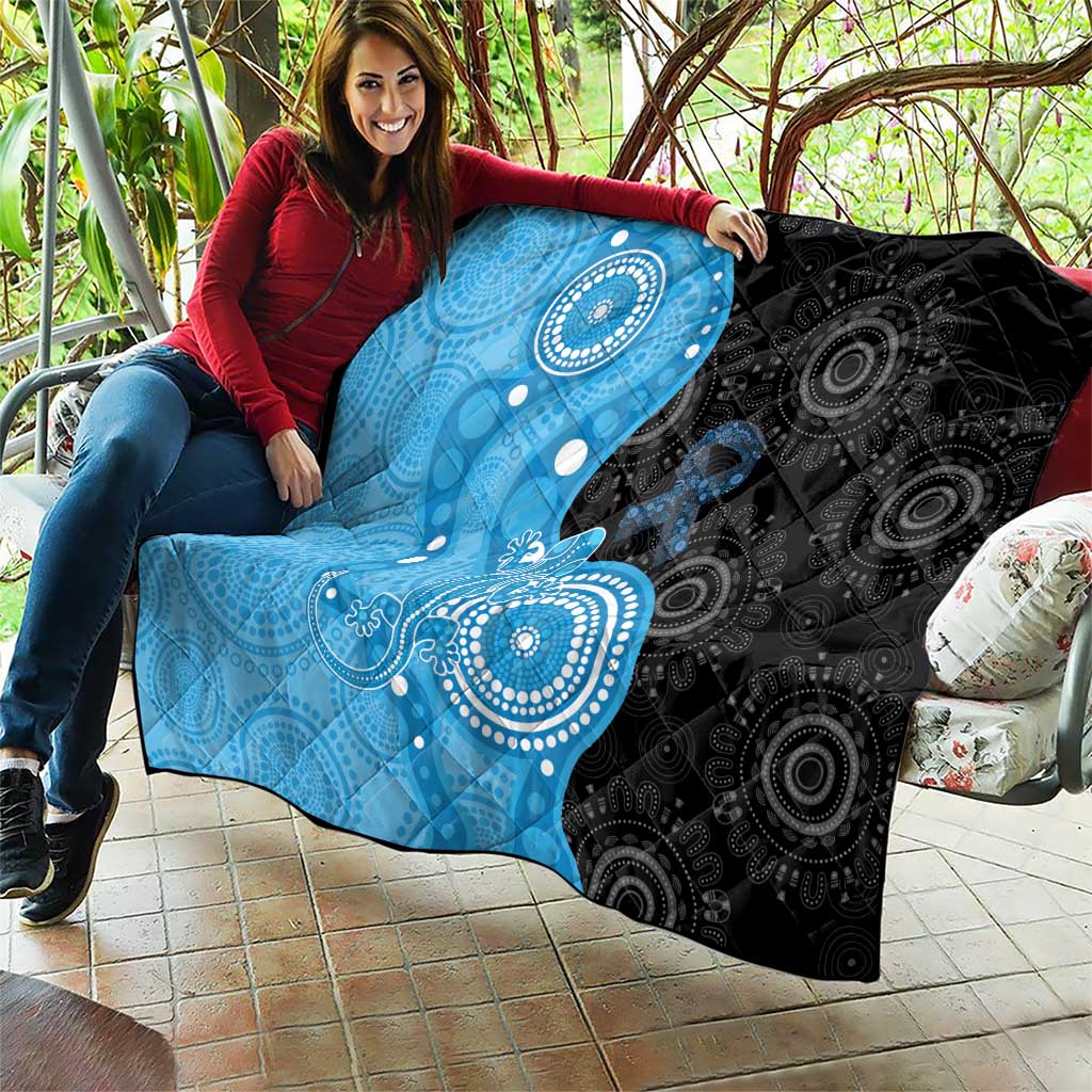 Australia Autism Awareness Month Quilt Indigenous Lizard With Blue Ribbon - Aussie Hoodie