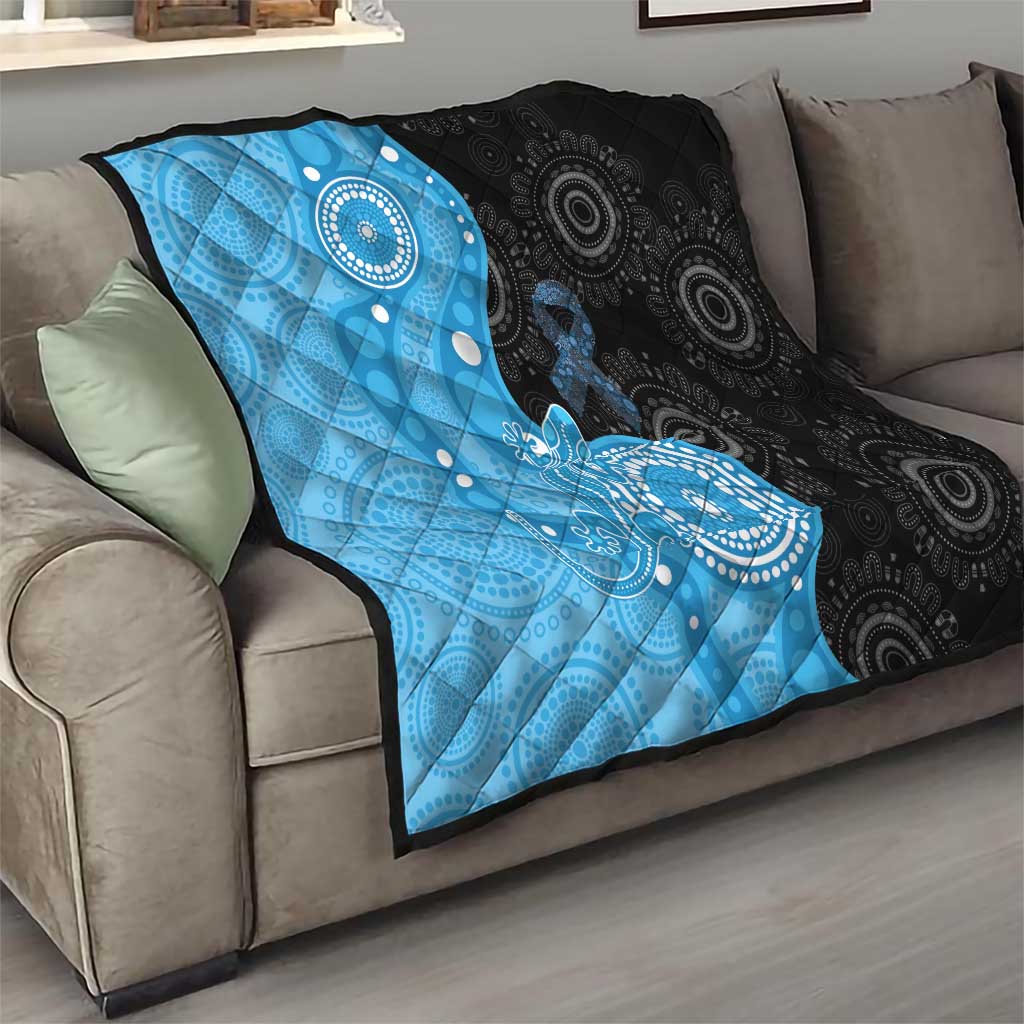 Australia Autism Awareness Month Quilt Indigenous Lizard With Blue Ribbon - Aussie Hoodie