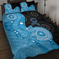 Australia Autism Awareness Month Quilt Bed Set Indigenous Lizard With Blue Ribbon - Aussie Hoodie