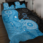Australia Autism Awareness Month Quilt Bed Set Indigenous Lizard With Blue Ribbon - Aussie Hoodie