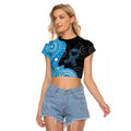 Australia Autism Awareness Month Raglan Cropped T Shirt Indigenous Lizard With Blue Ribbon - Aussie Hoodie