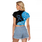 Australia Autism Awareness Month Raglan Cropped T Shirt Indigenous Lizard With Blue Ribbon - Aussie Hoodie