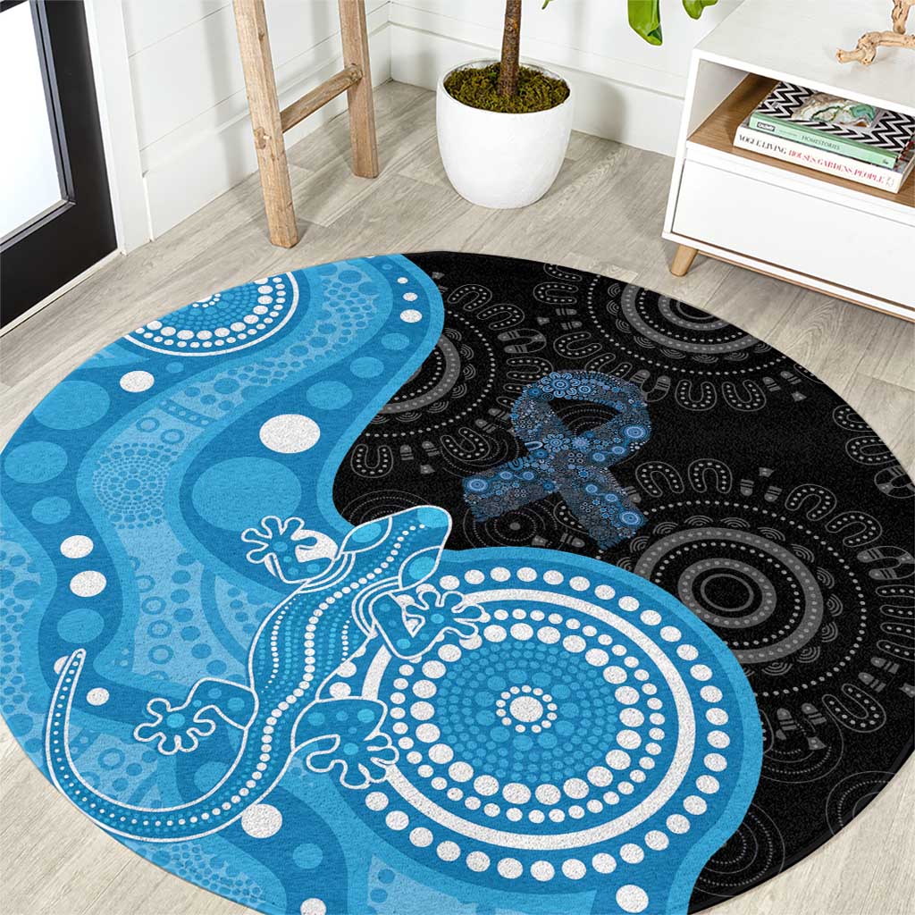 Australia Autism Awareness Month Round Carpet Indigenous Lizard With Blue Ribbon - Aussie Hoodie