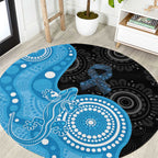 Australia Autism Awareness Month Round Carpet Indigenous Lizard With Blue Ribbon - Aussie Hoodie