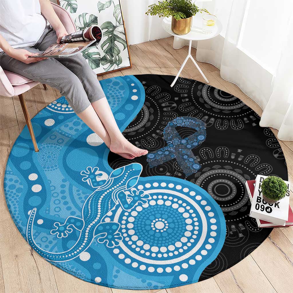 Australia Autism Awareness Month Round Carpet Indigenous Lizard With Blue Ribbon - Aussie Hoodie