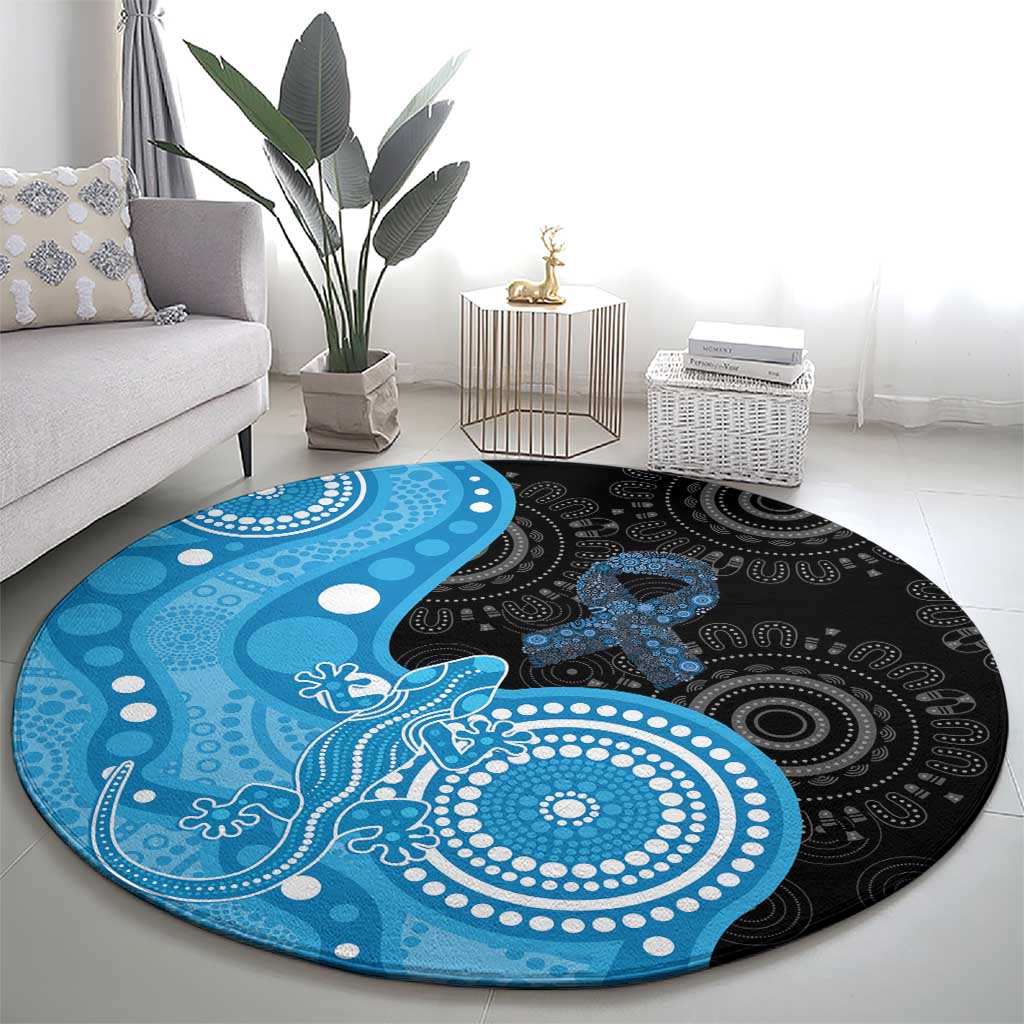 Australia Autism Awareness Month Round Carpet Indigenous Lizard With Blue Ribbon - Aussie Hoodie