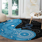 Australia Autism Awareness Month Round Carpet Indigenous Lizard With Blue Ribbon - Aussie Hoodie