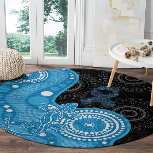 Australia Autism Awareness Month Round Carpet Indigenous Lizard With Blue Ribbon - Aussie Hoodie