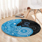Australia Autism Awareness Month Round Carpet Indigenous Lizard With Blue Ribbon - Aussie Hoodie