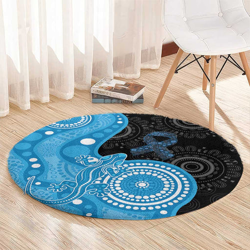 Australia Autism Awareness Month Round Carpet Indigenous Lizard With Blue Ribbon - Aussie Hoodie