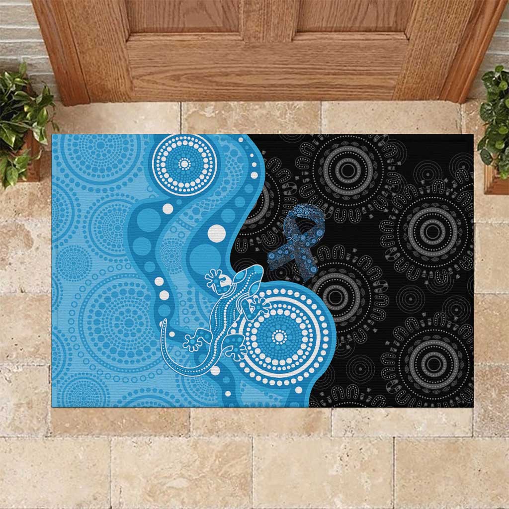 Australia Autism Awareness Month Rubber Doormat Indigenous Lizard With Blue Ribbon - Aussie Hoodie