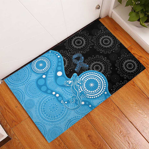 Australia Autism Awareness Month Rubber Doormat Indigenous Lizard With Blue Ribbon - Aussie Hoodie
