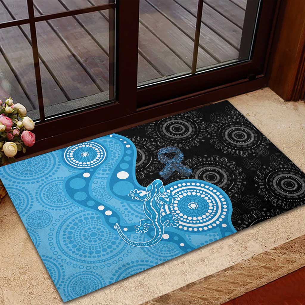 Australia Autism Awareness Month Rubber Doormat Indigenous Lizard With Blue Ribbon - Aussie Hoodie