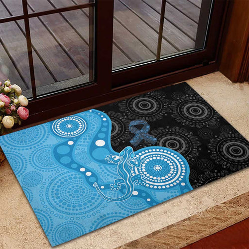 Australia Autism Awareness Month Rubber Doormat Indigenous Lizard With Blue Ribbon - Aussie Hoodie