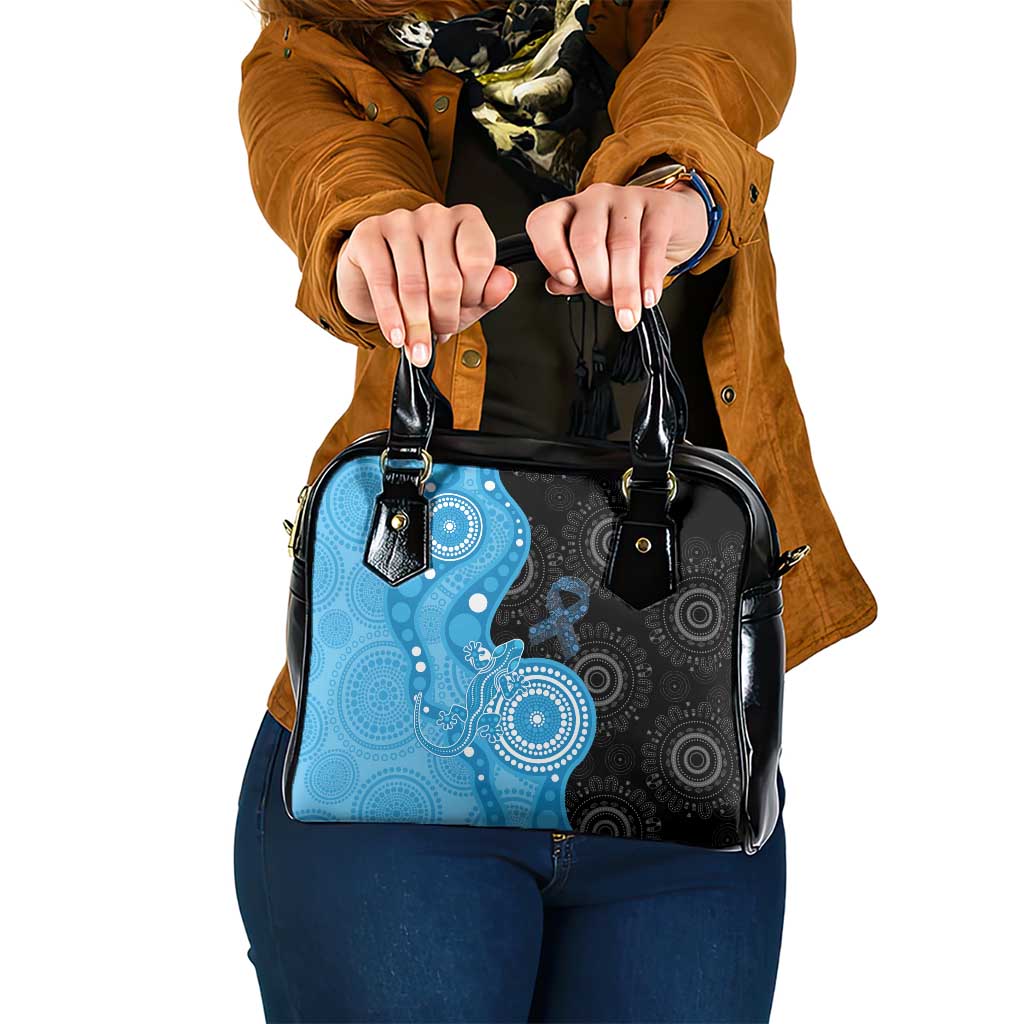 Australia Autism Awareness Month Shoulder Handbag Indigenous Lizard With Blue Ribbon - Aussie Hoodie
