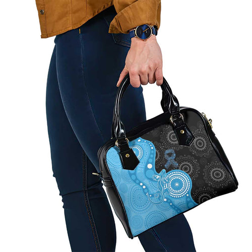 Australia Autism Awareness Month Shoulder Handbag Indigenous Lizard With Blue Ribbon - Aussie Hoodie