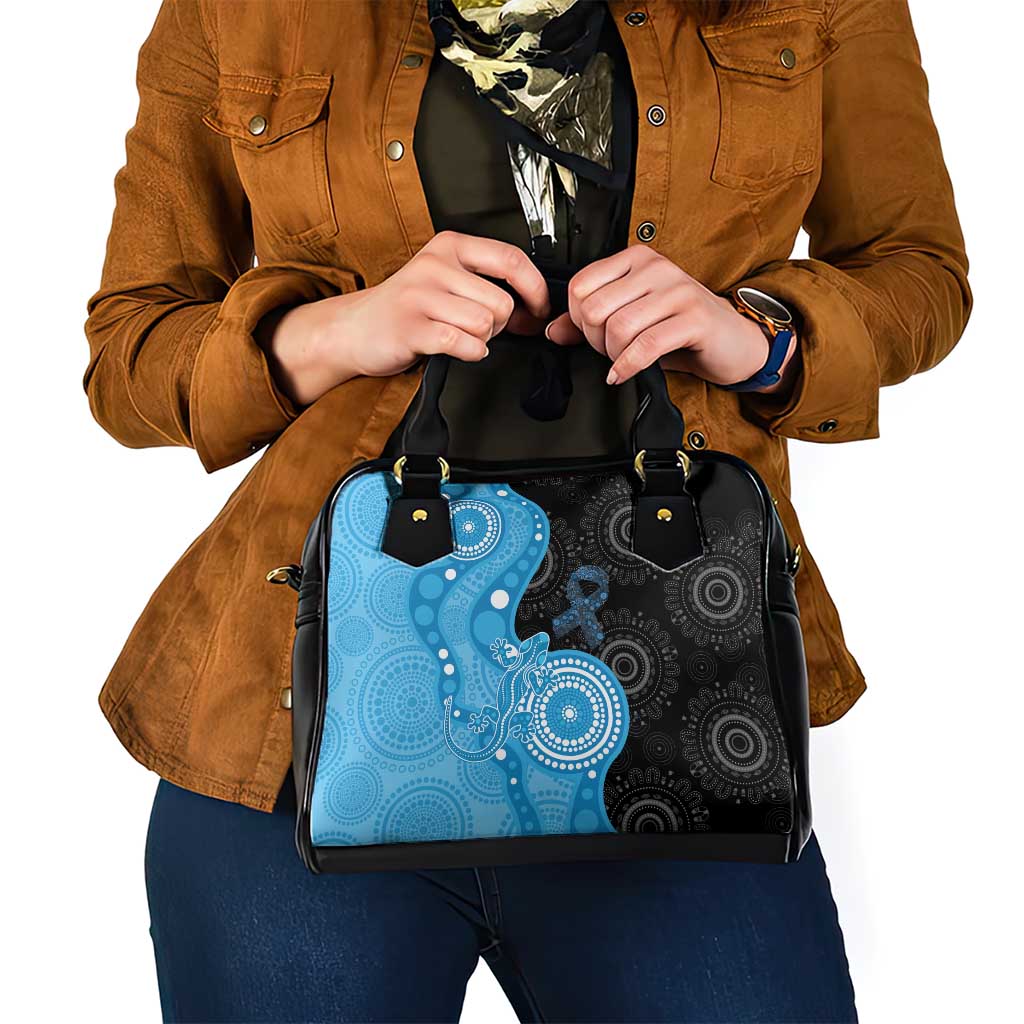 Australia Autism Awareness Month Shoulder Handbag Indigenous Lizard With Blue Ribbon - Aussie Hoodie