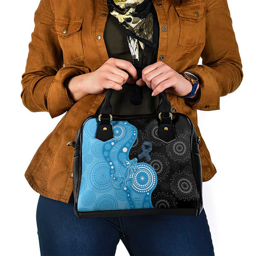 Australia Autism Awareness Month Shoulder Handbag Indigenous Lizard With Blue Ribbon - Aussie Hoodie