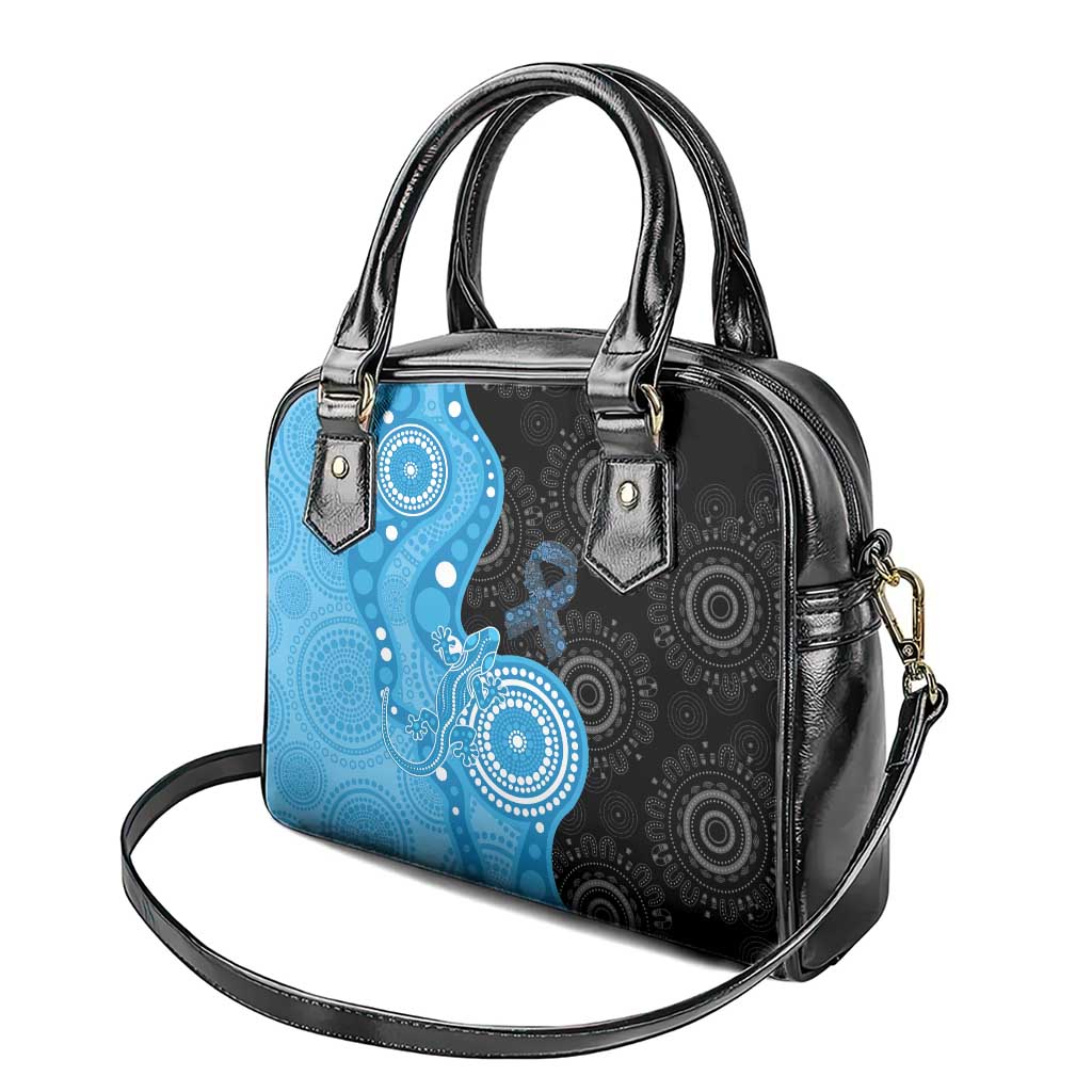 Australia Autism Awareness Month Shoulder Handbag Indigenous Lizard With Blue Ribbon - Aussie Hoodie