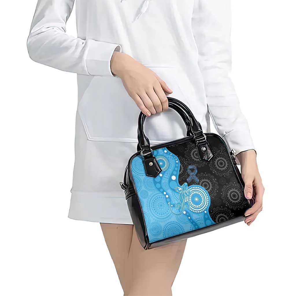 Australia Autism Awareness Month Shoulder Handbag Indigenous Lizard With Blue Ribbon - Aussie Hoodie