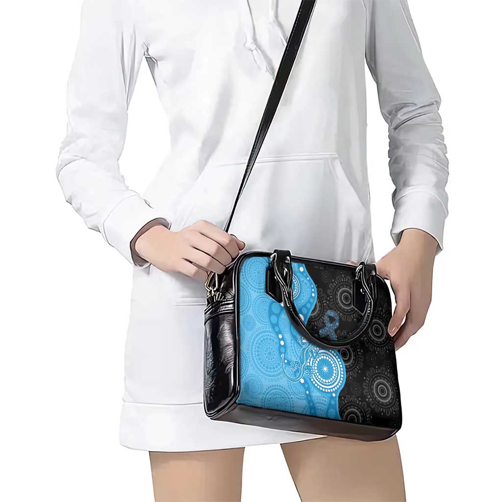Australia Autism Awareness Month Shoulder Handbag Indigenous Lizard With Blue Ribbon - Aussie Hoodie