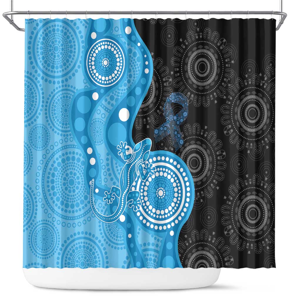 Australia Autism Awareness Month Shower Curtain Indigenous Lizard With Blue Ribbon - Aussie Hoodie