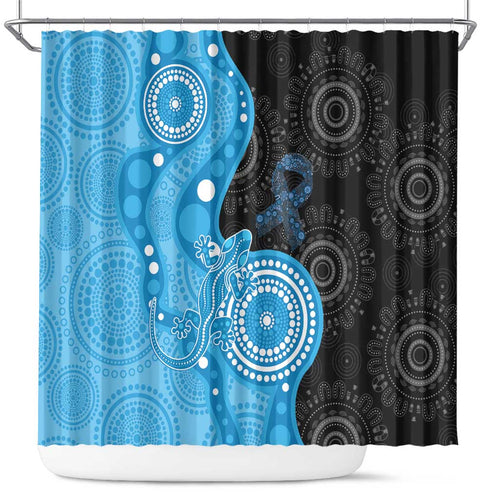Australia Autism Awareness Month Shower Curtain Indigenous Lizard With Blue Ribbon - Aussie Hoodie