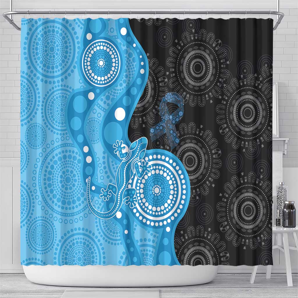 Australia Autism Awareness Month Shower Curtain Indigenous Lizard With Blue Ribbon - Aussie Hoodie