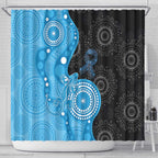 Australia Autism Awareness Month Shower Curtain Indigenous Lizard With Blue Ribbon - Aussie Hoodie
